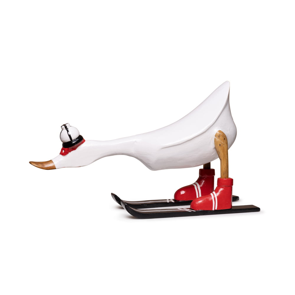 Houten eend op ski's - Wit - 40x25 (lxh) - Eviro Bamboe