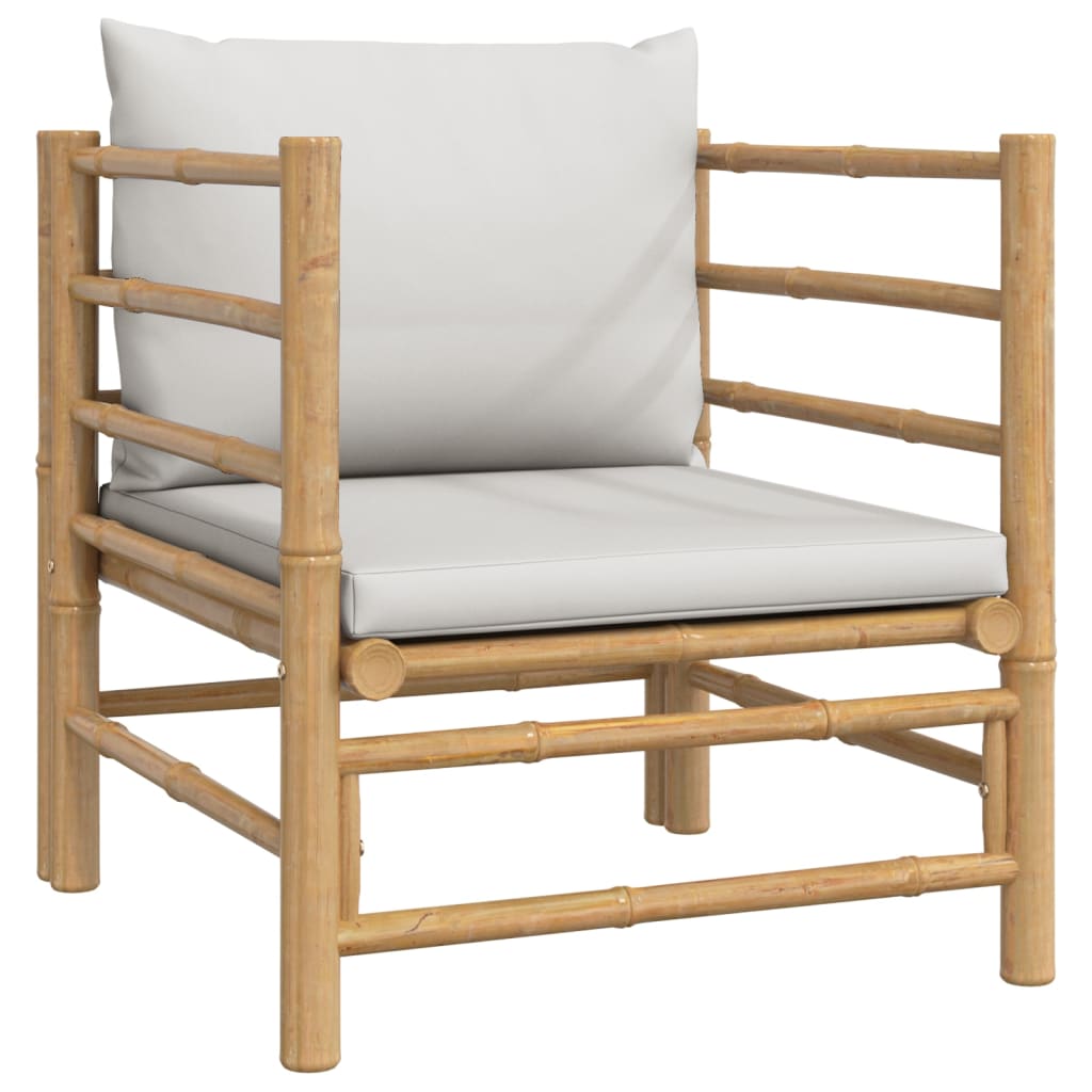 Bamboe loungeset 5-delig - 2 losse stoelen - Lichtgrijs kussens