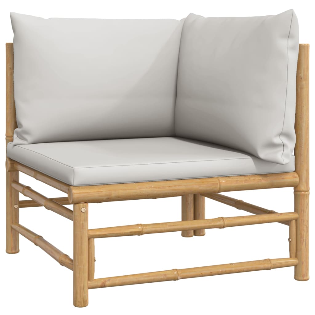 Bamboe loungeset 5-delig - 2 losse stoelen - Lichtgrijs kussens