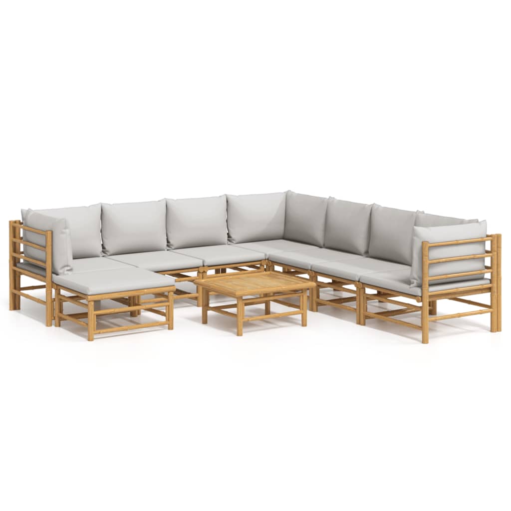 Bamboe loungeset Large (9-delig) - 7 zitplaatsen - Lichtgrijze kussens
