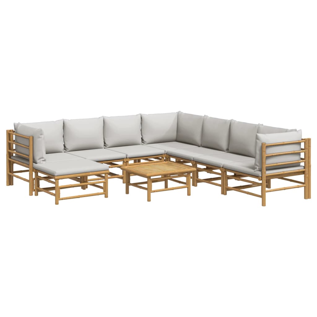 Bamboe loungeset Large (9-delig) - 7 zitplaatsen - Lichtgrijze kussens