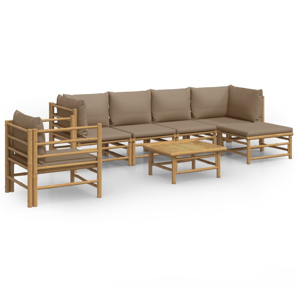 Bamboe loungeset 7-delig – Met losse stoel – Taupe kussens