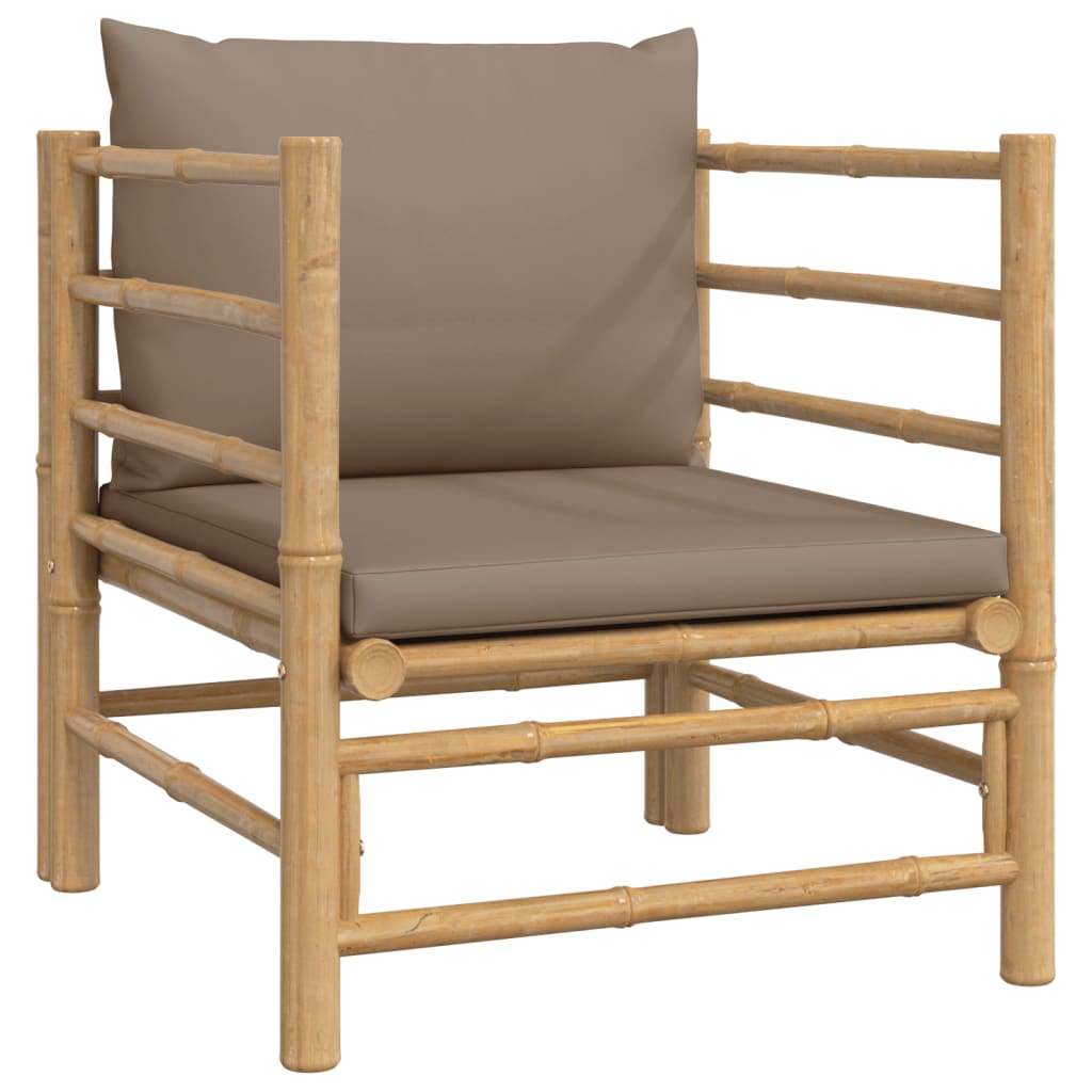 Bamboe loungeset 7-delig – Met losse stoel – Taupe kussens