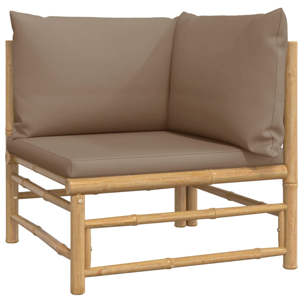 Bamboe loungeset 7-delig – Met losse stoel – Taupe kussens