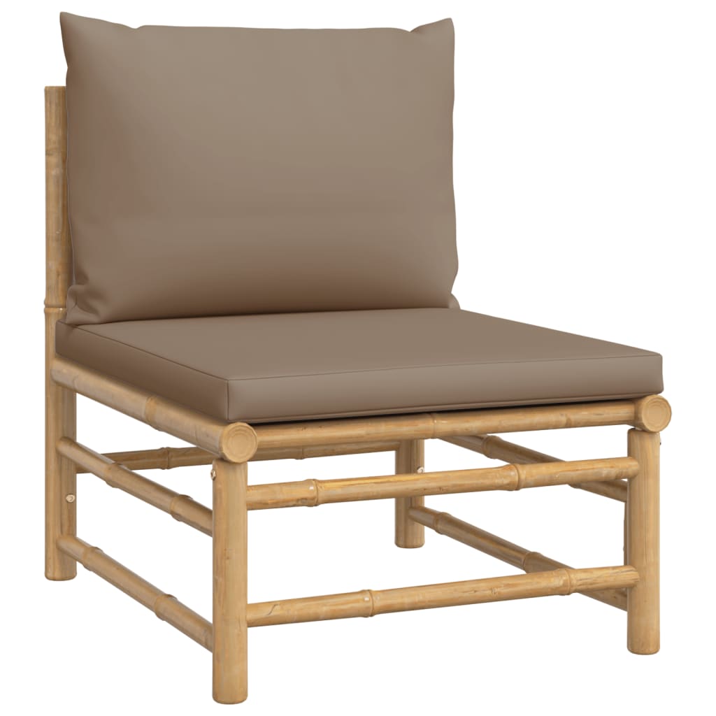 Bamboe loungeset 7-delig – Met losse stoel – Taupe kussens