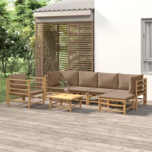 Bamboe loungeset 7-delig – Met losse stoel – Taupe kussens