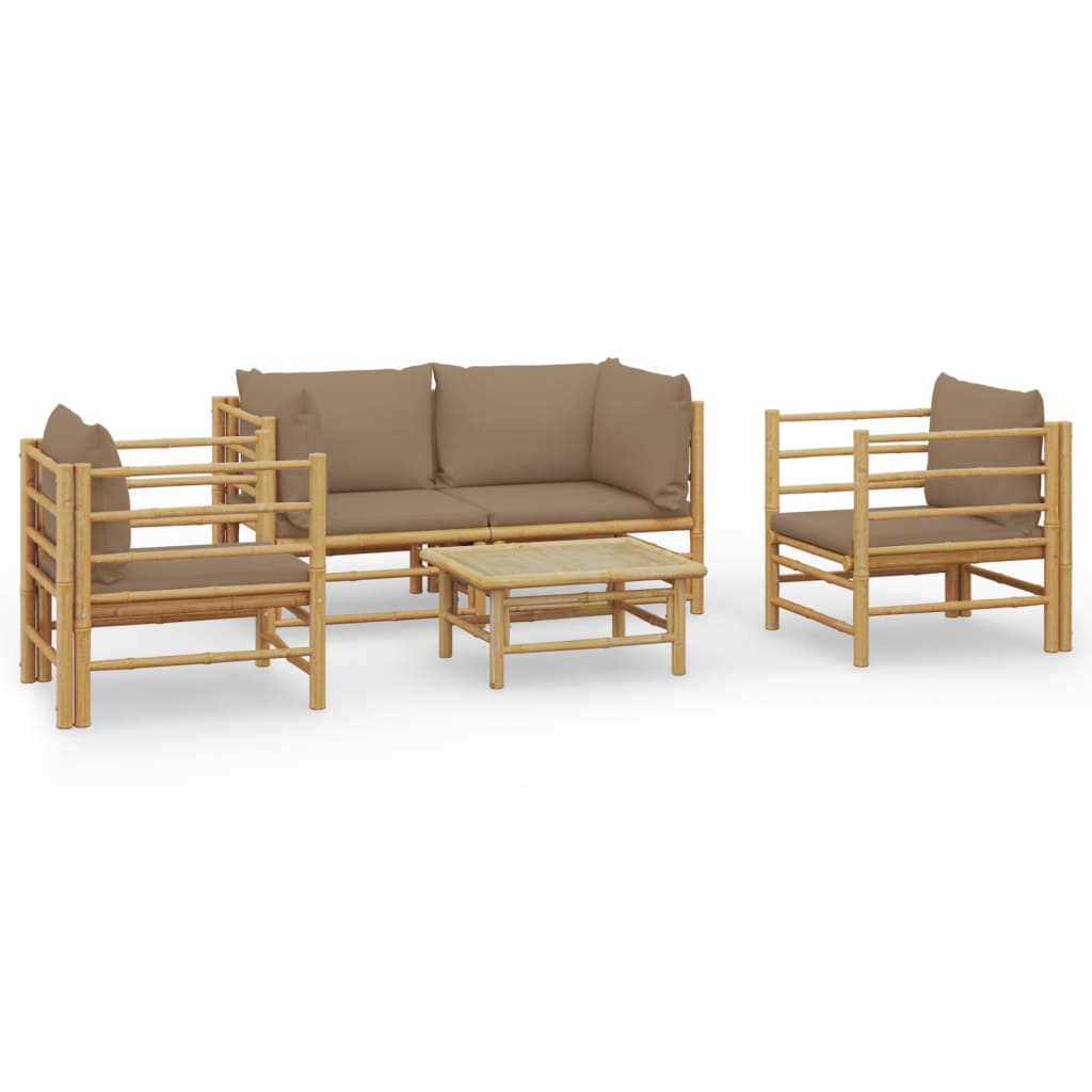 Bamboe loungeset 5-delig - 2 losse stoelen - Taupe kussens