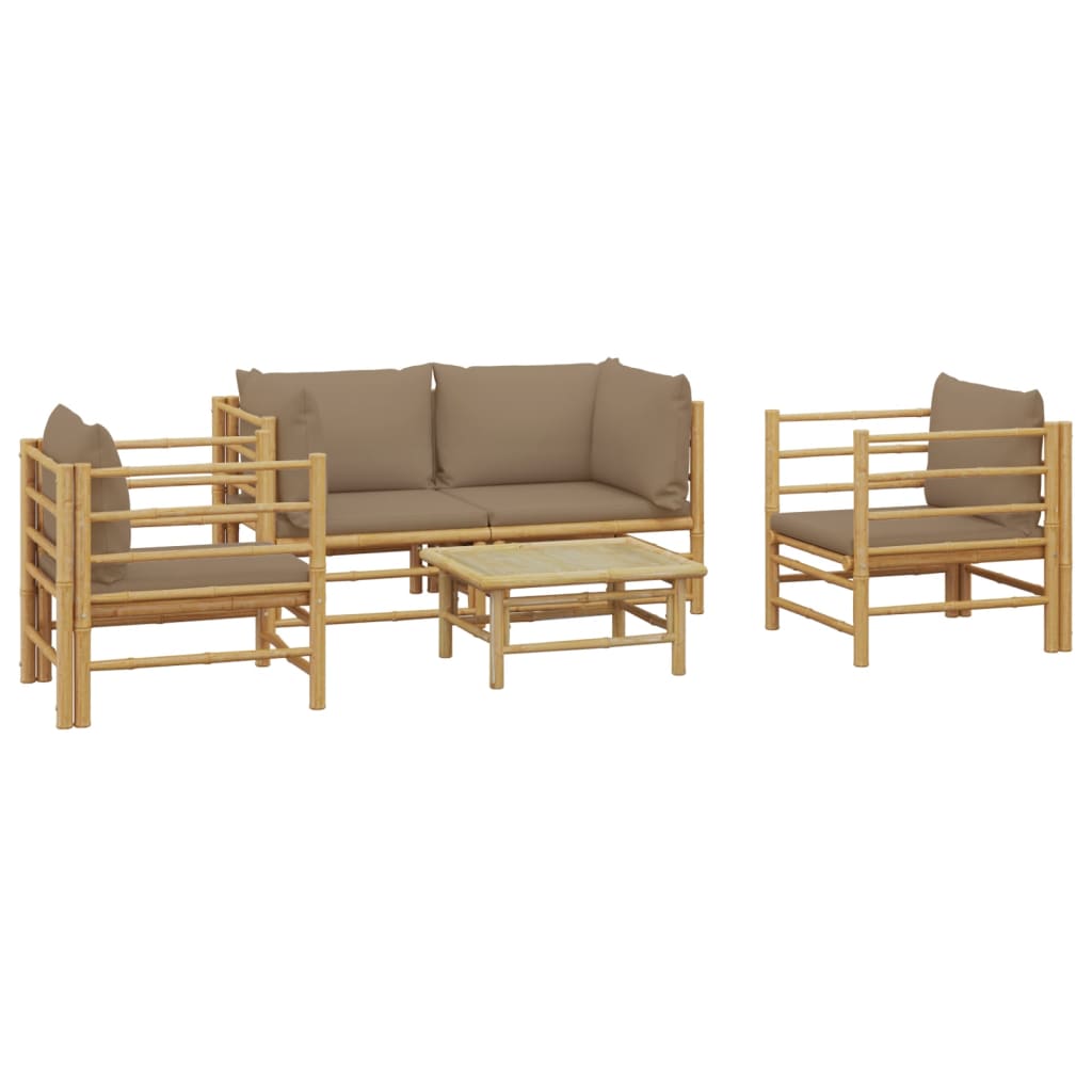 Bamboe loungeset 5-delig - 2 losse stoelen - Taupe kussens