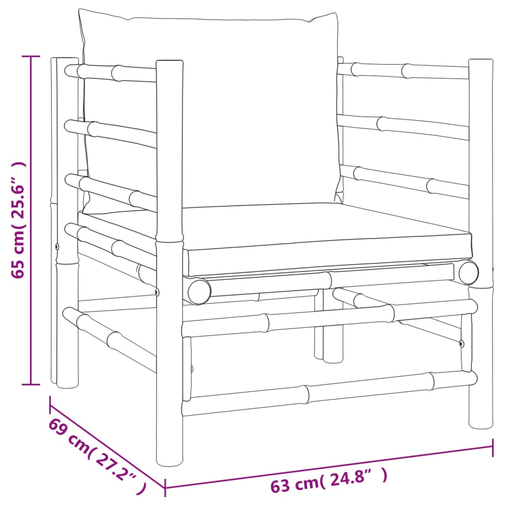 Bamboe loungeset 5-delig - 2 losse stoelen - Taupe kussens