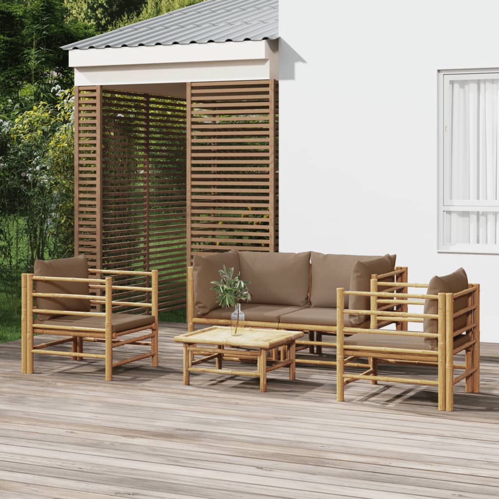 Bamboe loungeset 5-delig - 2 losse stoelen - Taupe kussens
