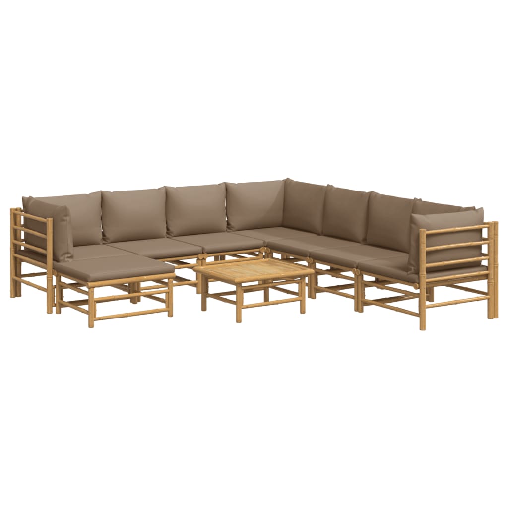Bamboe loungeset Large (9-delig) – 7 zitplaatsen – Taupe kussens