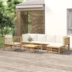 Bamboe loungeset 7-delig – Met losse stoel – Witte kussens