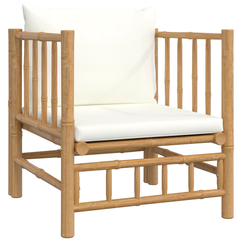 Bamboe loungeset 5-delig - 2 losse stoelen - Witte kussens