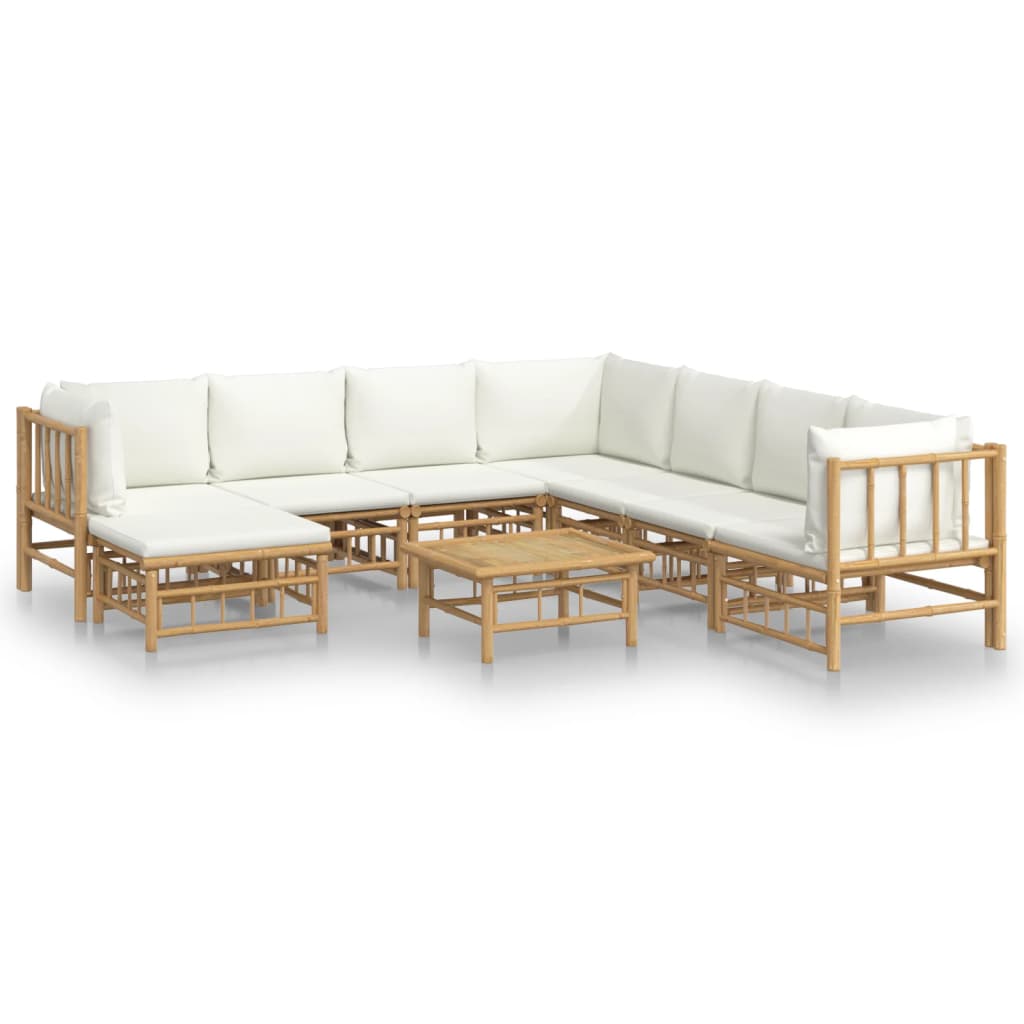 Bamboe loungeset Large (9-delig) – 7 zitplaatsen – Witte kussens