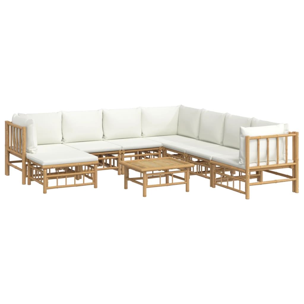 Bamboe loungeset Large (9-delig) – 7 zitplaatsen – Witte kussens