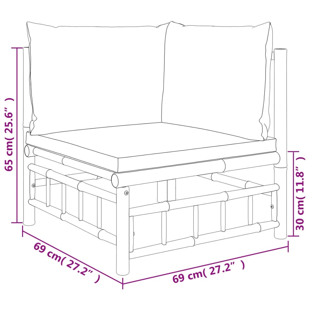 Bamboe loungeset Large (9-delig) – 7 zitplaatsen – Witte kussens