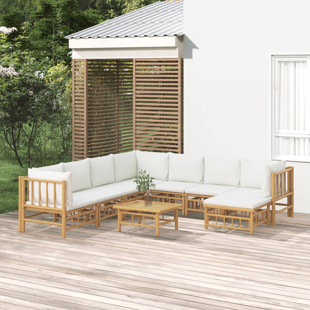 Bamboe loungeset Large (9-delig) – 7 zitplaatsen – Witte kussens
