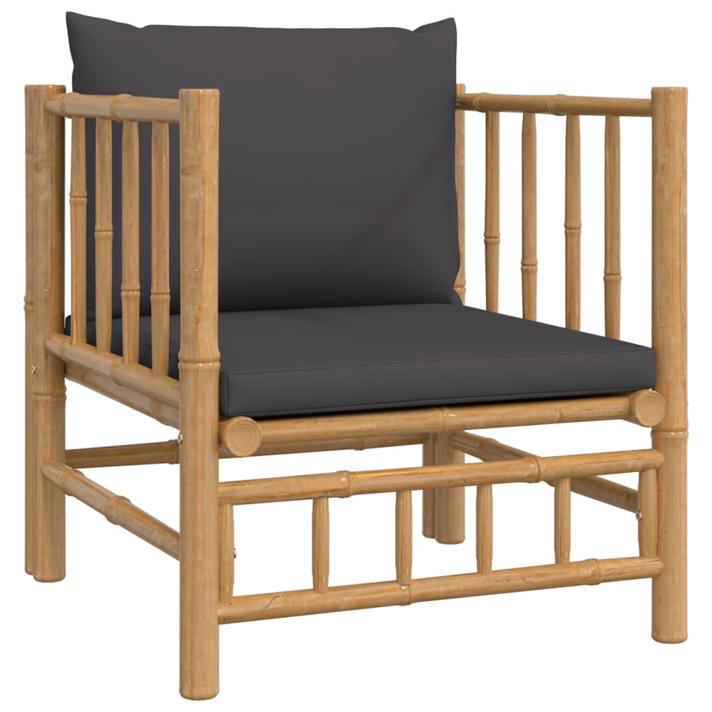 Bamboe loungeset 5-delig - 2 losse stoelen - Donkergrijze kussens