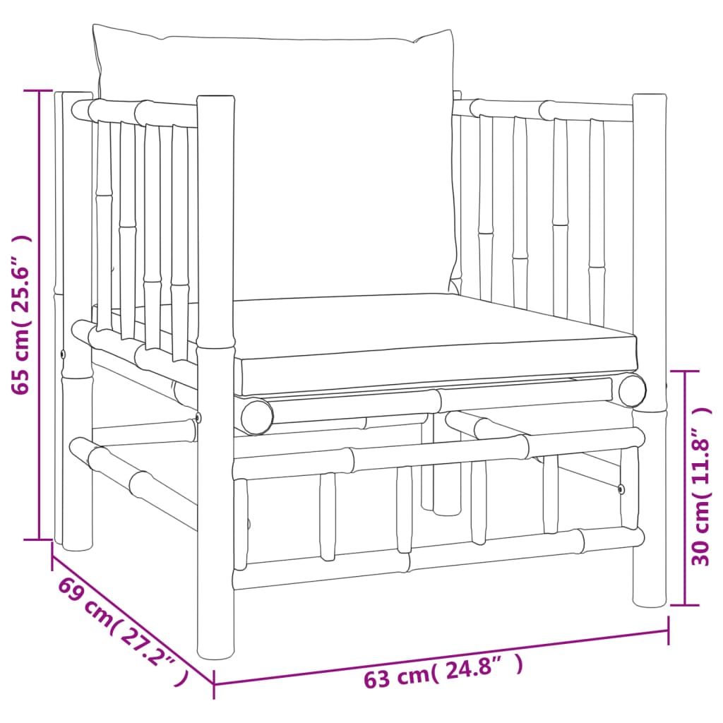 Bamboe loungeset 5-delig - 2 losse stoelen - Donkergrijze kussens