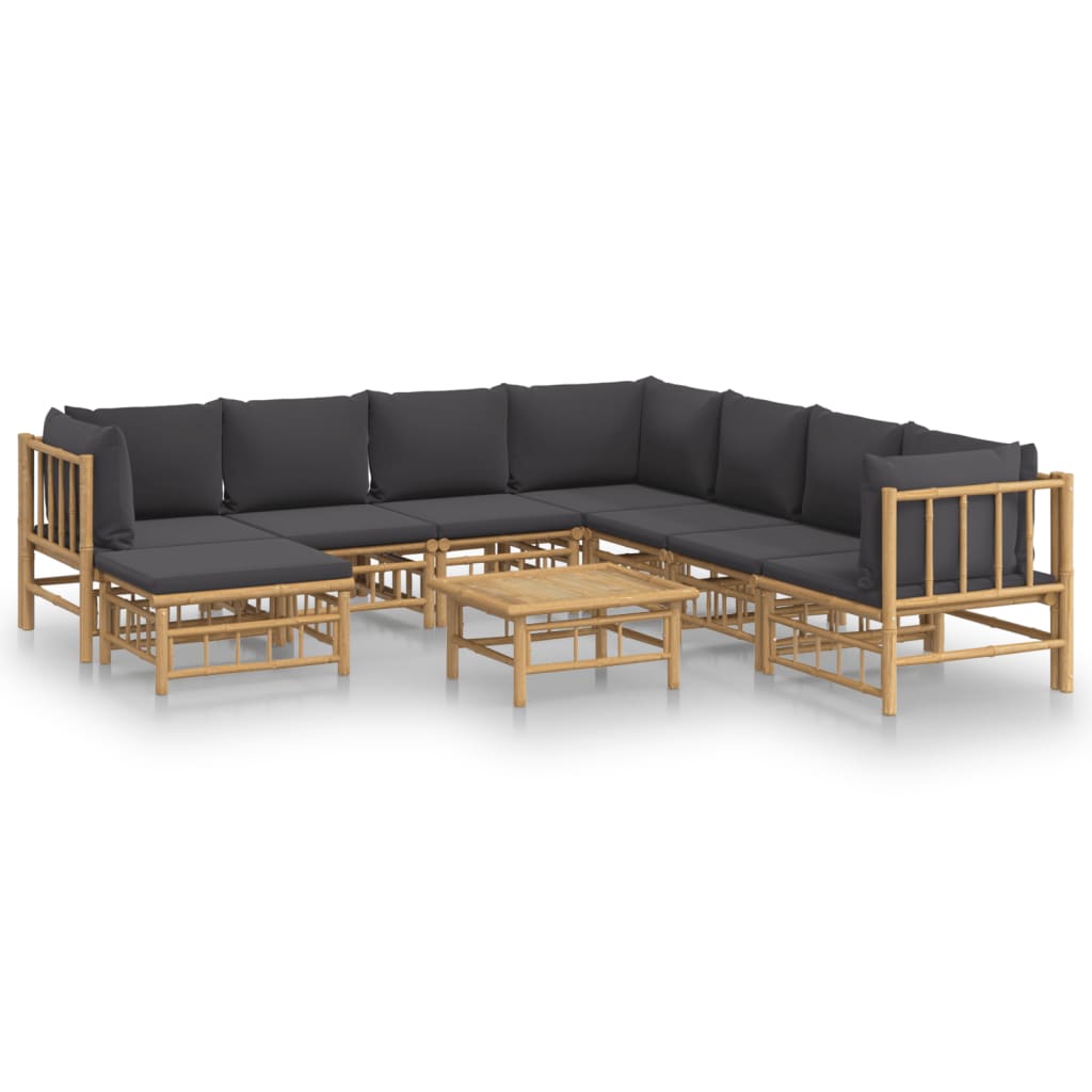 Bamboe loungeset Large (9-delig) – 7 zitplaatsen – Donkergrijze kussens