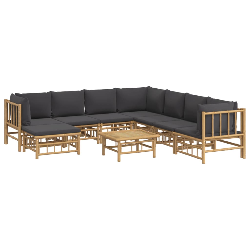 Bamboe loungeset Large (9-delig) – 7 zitplaatsen – Donkergrijze kussens