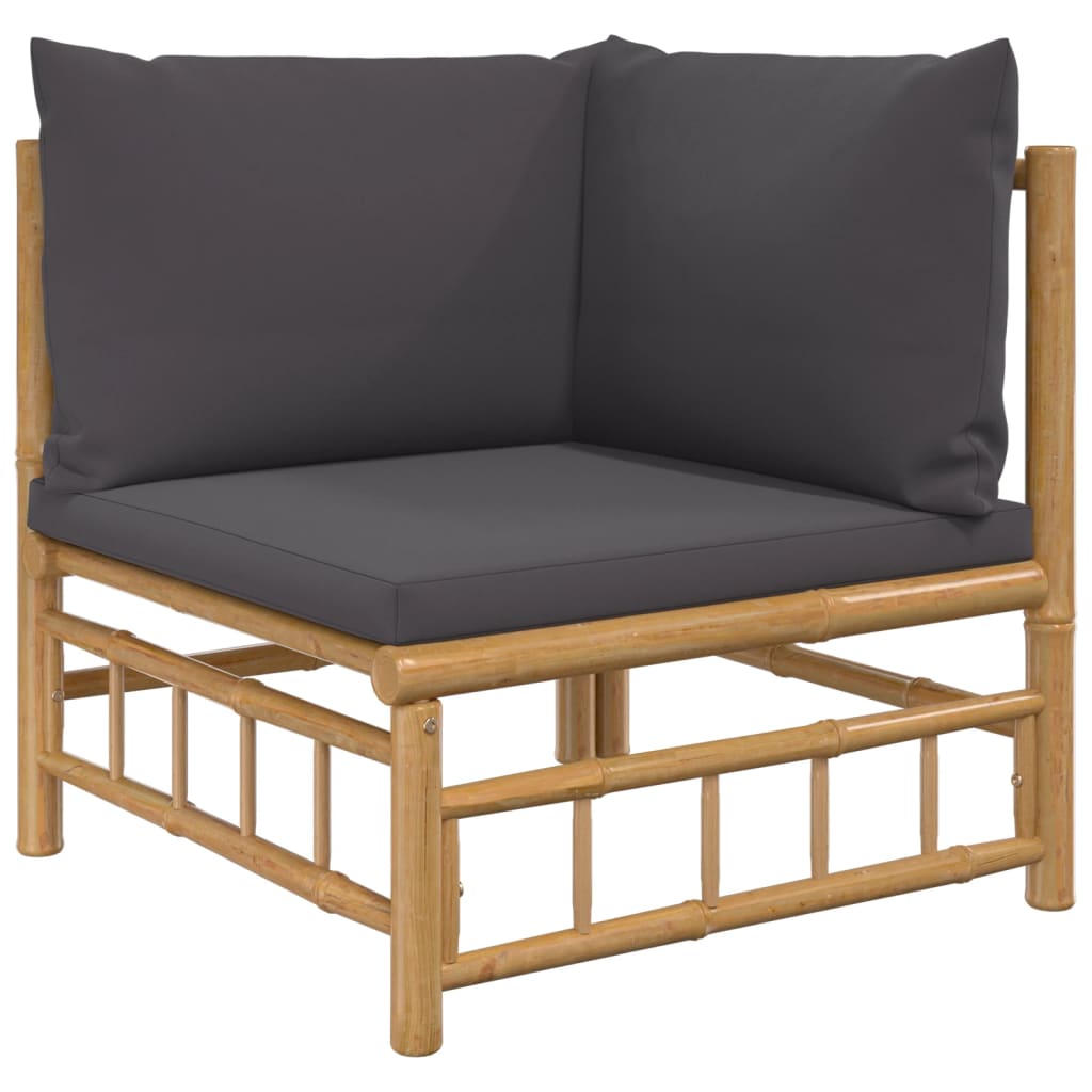 Bamboe loungeset Large (9-delig) – 7 zitplaatsen – Donkergrijze kussens