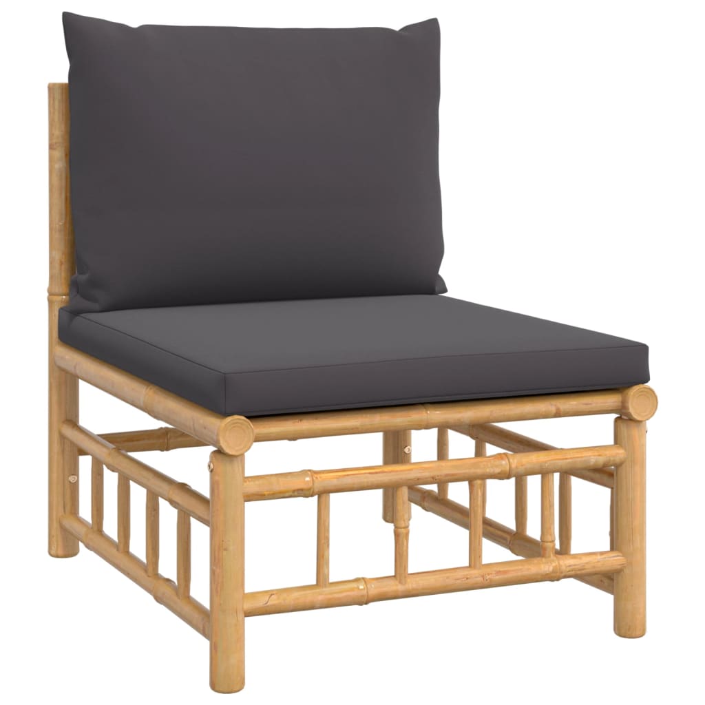Bamboe loungeset Large (9-delig) – 7 zitplaatsen – Donkergrijze kussens