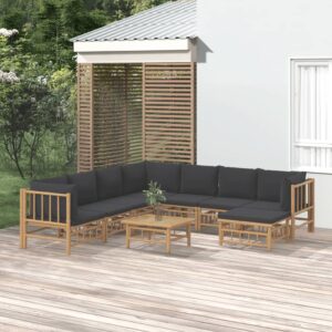Bamboe loungeset Large (9-delig) – 7 zitplaatsen – Donkergrijze kussens