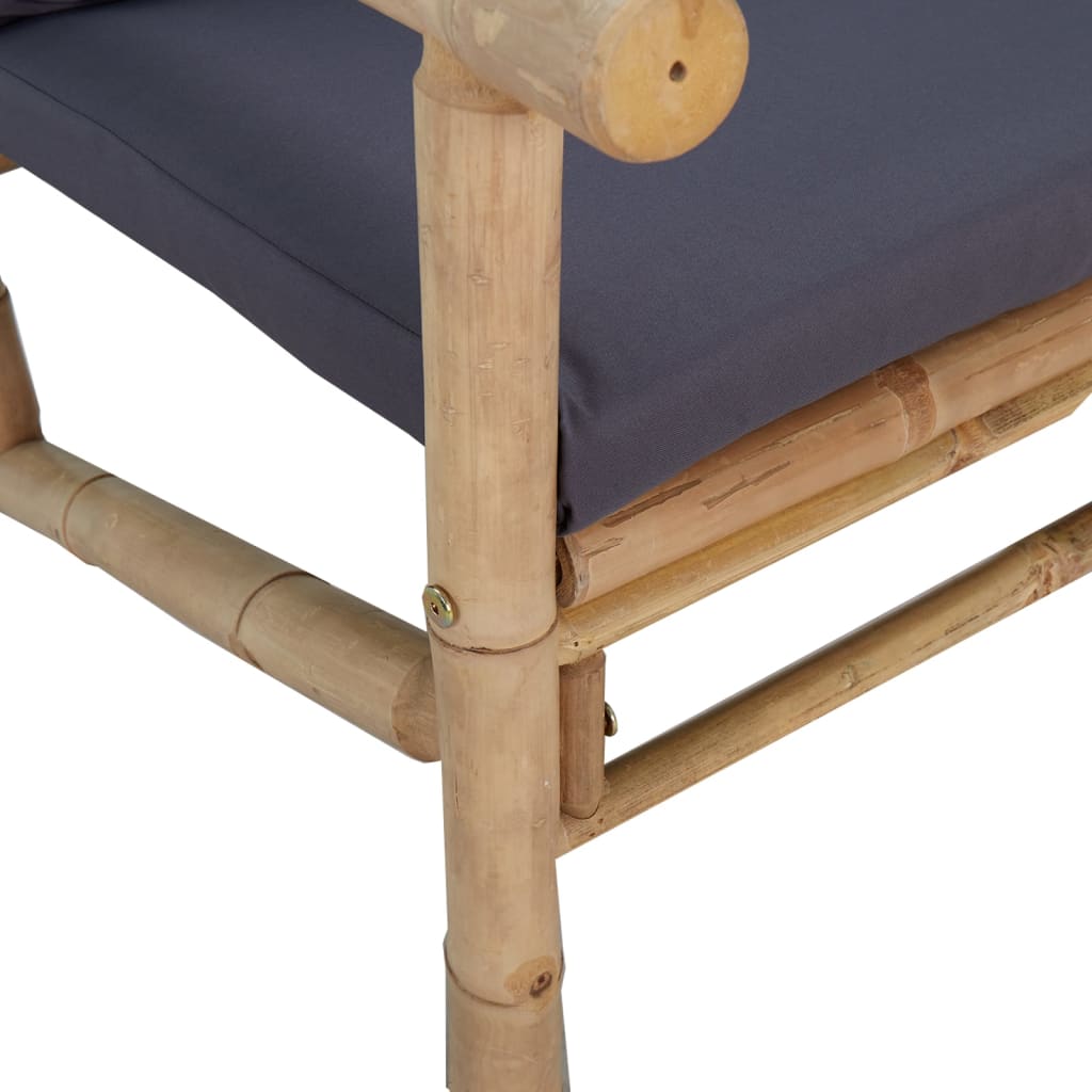 Bamboe loungeset 5-delig – 2x stoel met arm + 2x bank – Donkergrijze kussens