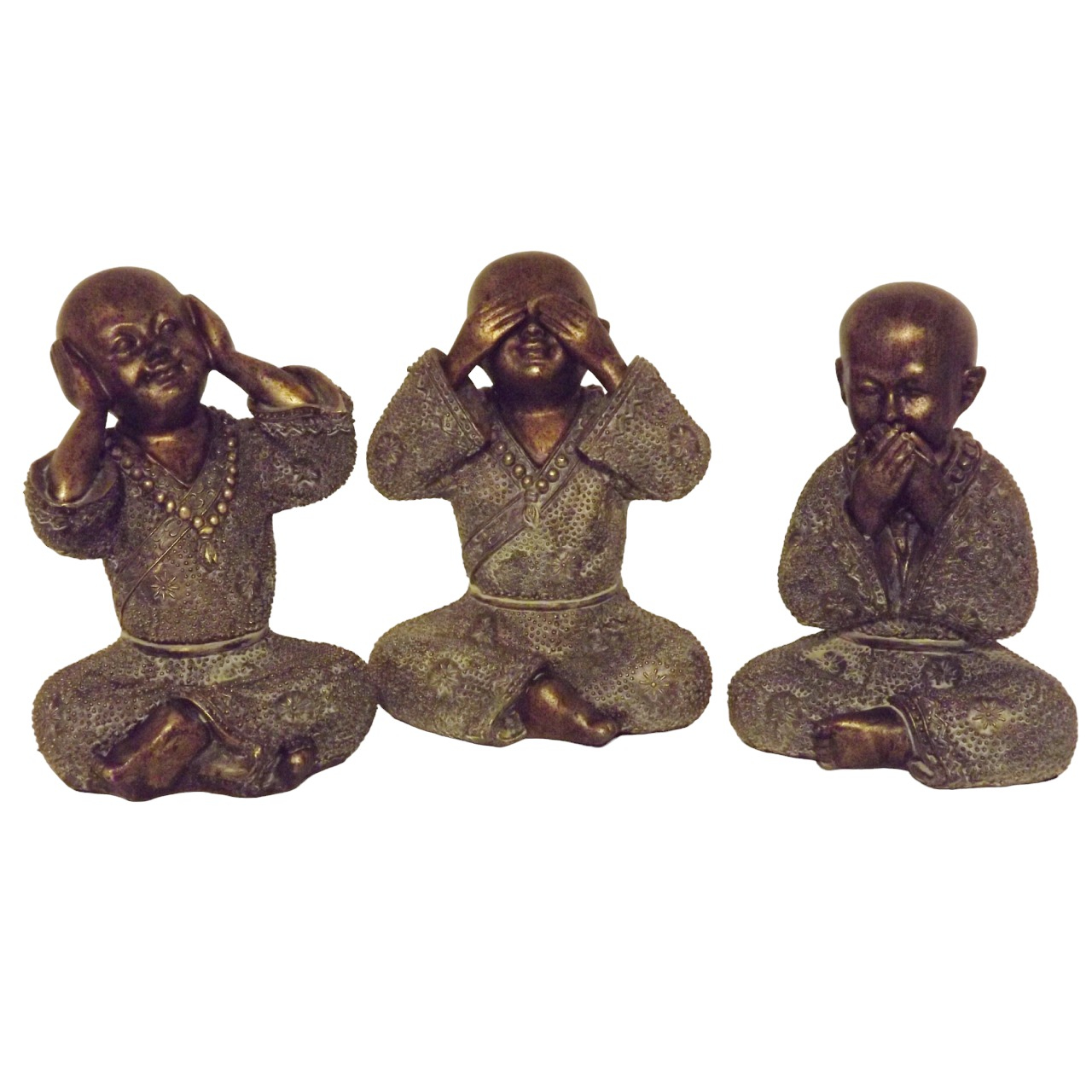 Kindermonnik Horen Zien Zwijgen - Bronskleurig - Hoogte 15 cm - Eviro Bamboe