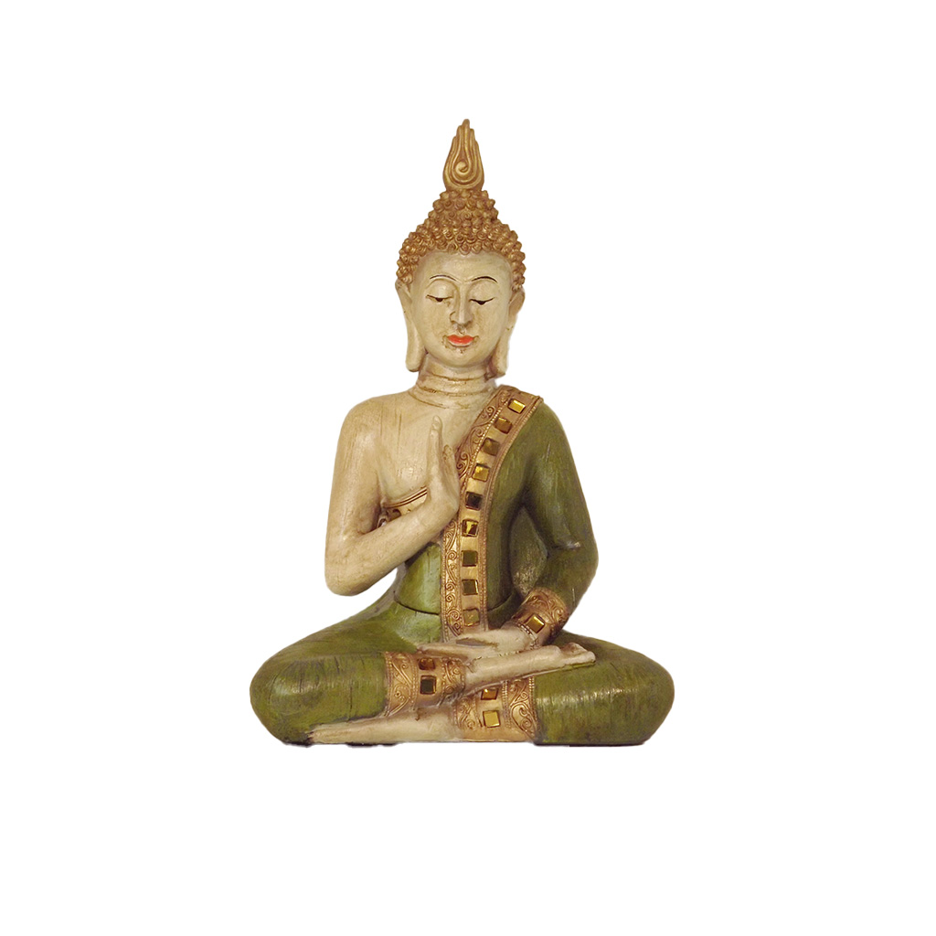Thaise boeddha - Groen gewaad - Hoogte 28 cm - Eviro Bamboe