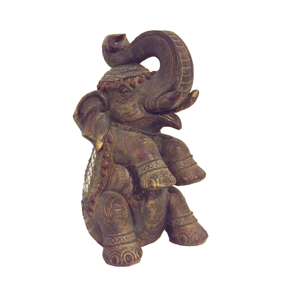 Zittend olifant beeld met versiering - Hoogte 33 cm - Eviro Bamboe