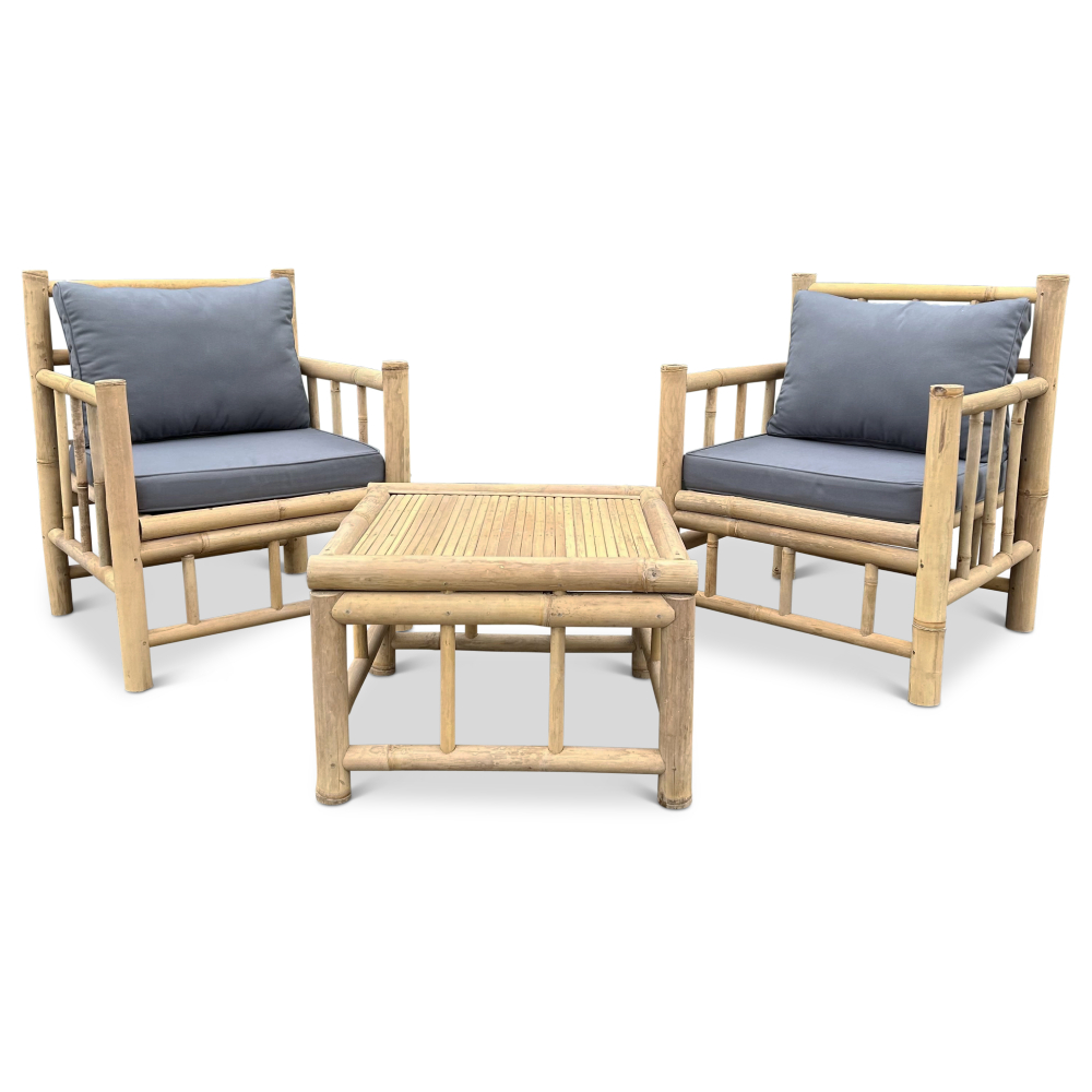 Bamboe tuinstoelen set Borneo - Naturel / donkergrijs - Eviro Bamboe